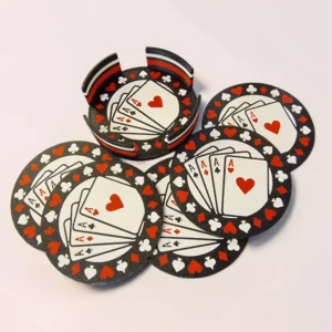 Lot de 6 sous-verres personnalisés poker imprimés en 3D avec support de rangement assorti.